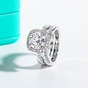 3.588cttw Round Cut Moissanite Ring Infinity D Color VVS1 Silver Twisted Vine